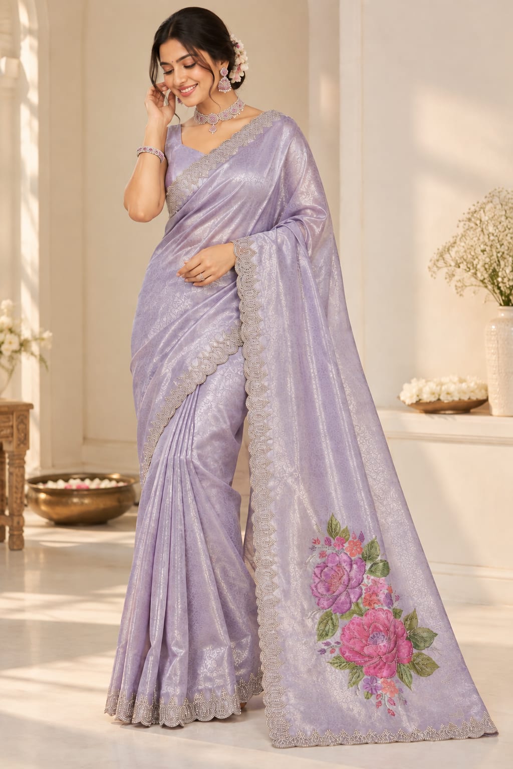 Lavender Light Floral Designer Saree