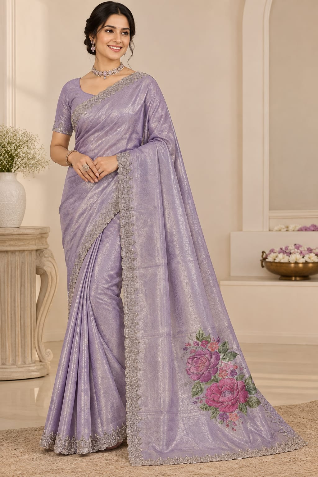 Lavender Light Floral Designer Saree