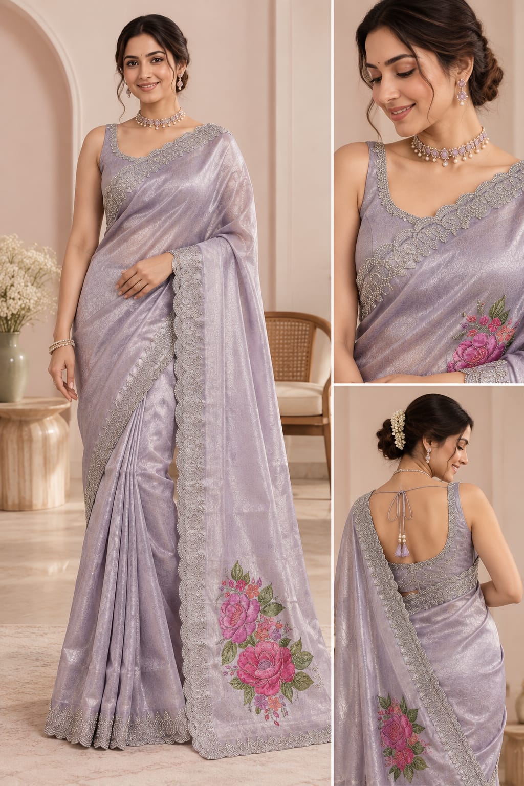 Lavender Light Floral Designer Saree
