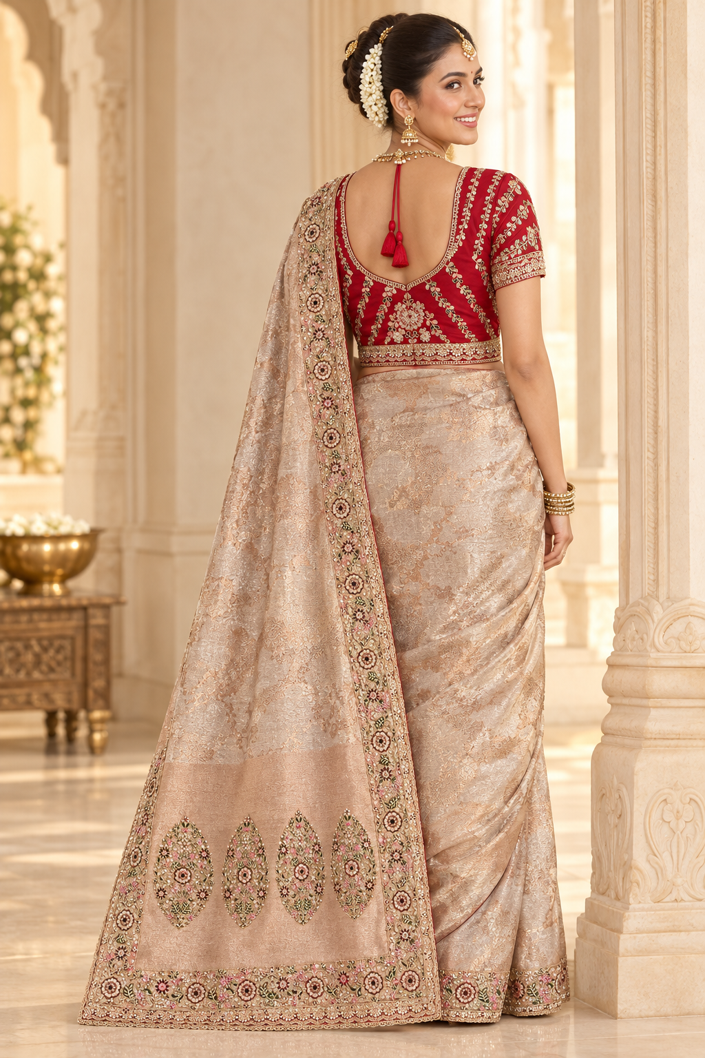 Champagne Bengali Drape - Back View Exact Blouse
