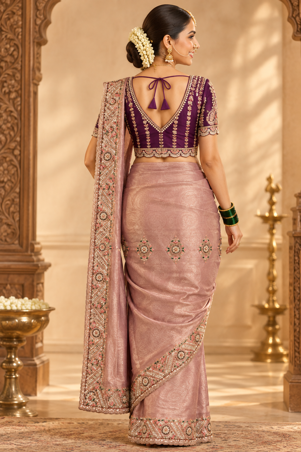Rose Gold Saree - Maharashtra Style Back View