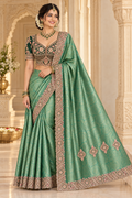 Sea Green Bengali Drape - No Latkan Clean Blouse