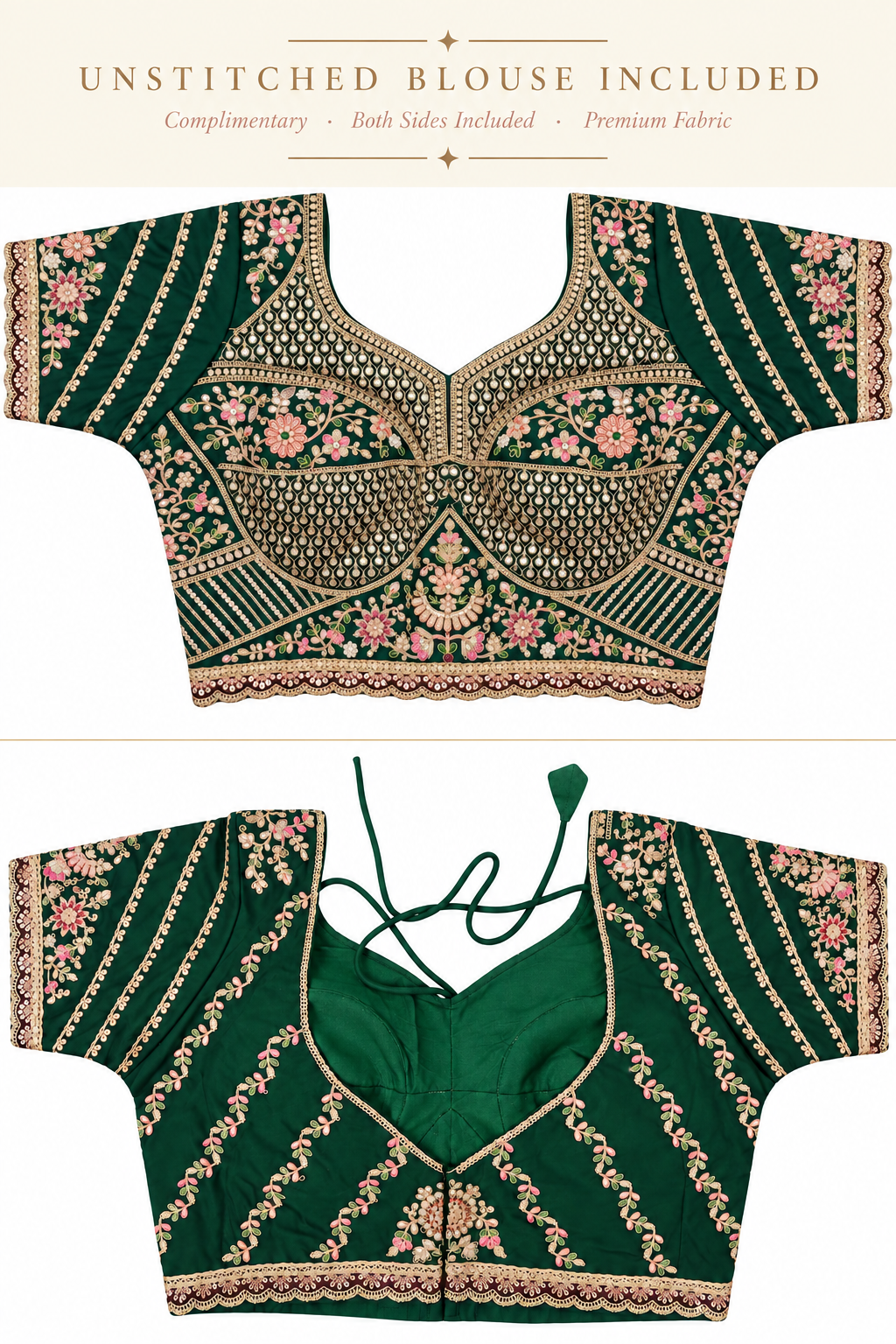 Unstitched Blouse Infographic - Front Top Back Bottom